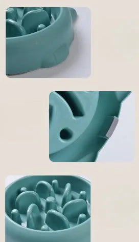 Green bone-shaped slow feeder bowl for dogs with raised interior ridges