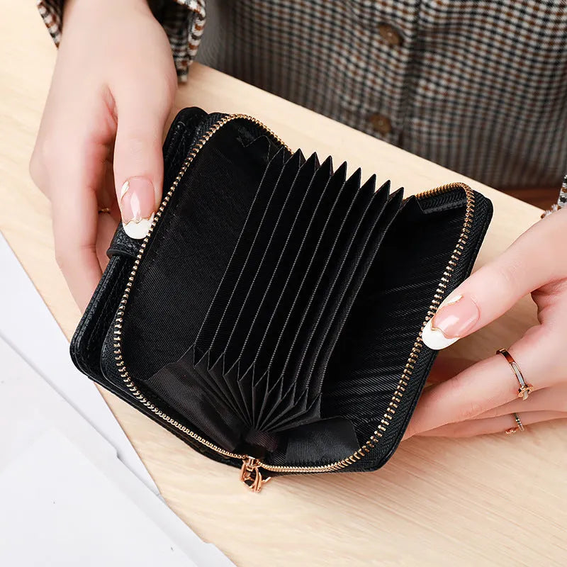 Ladies' short wallet with lychee pattern texture in beige, pink, black, and red colour options