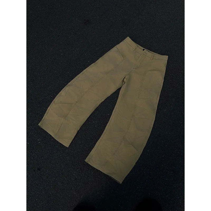 Men's khaki straight leg cotton casual trousers shown in solid colour with straight leg silhouette