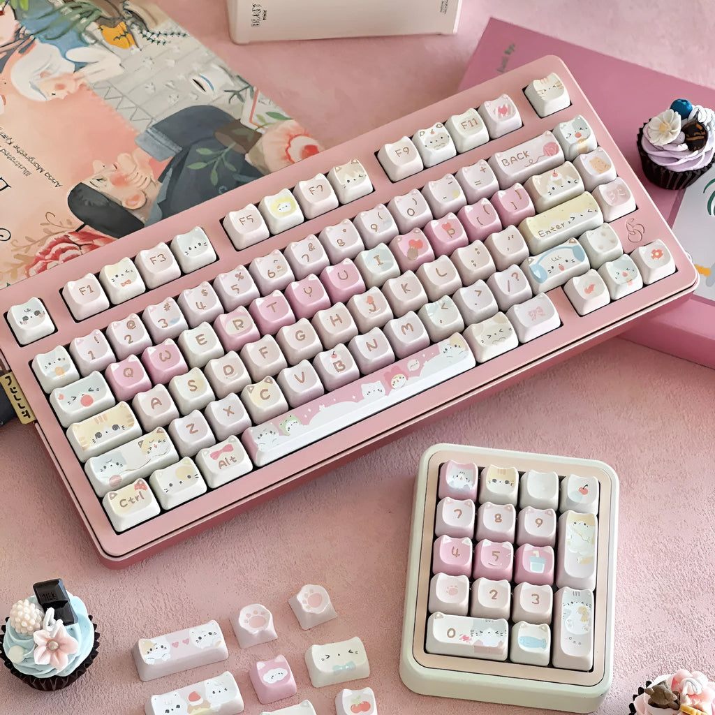 Meow Meow Team anime cat girl design 141-piece mechanical keyboard keycap set with five-sided sublimation printing.