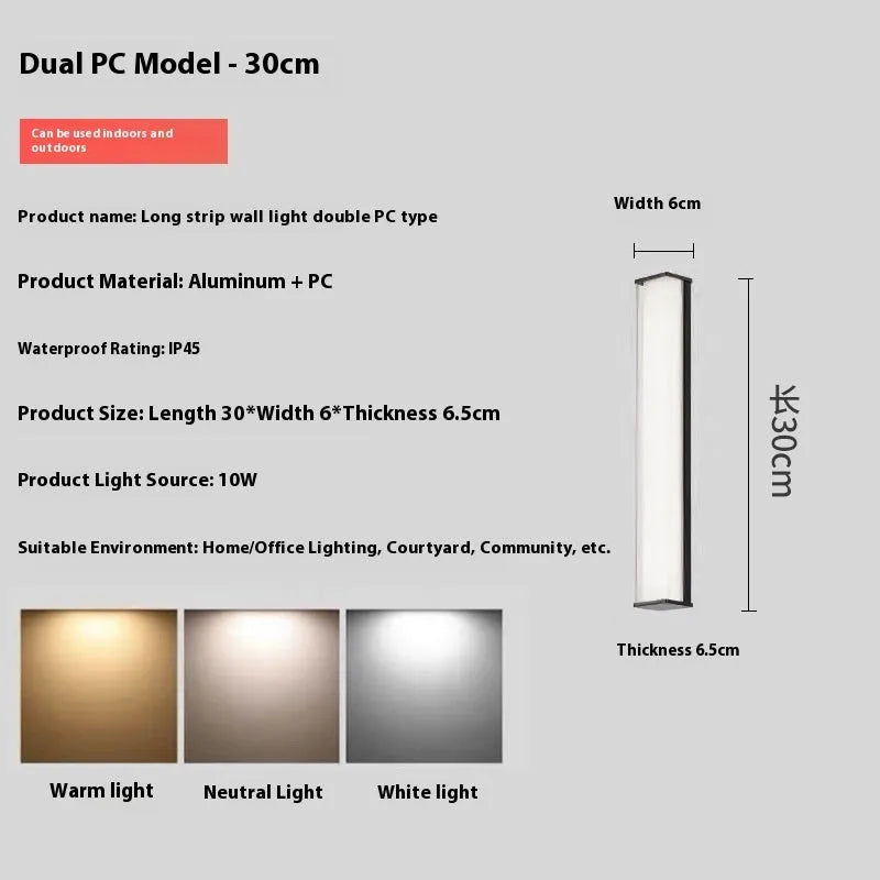 Modern outdoor courtyard wall lamp for villa and hotel entrances, shown in multiple available sizes.