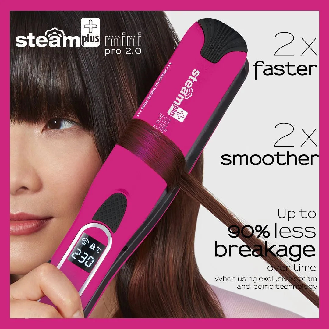 Mini steam splint spray hair straightener for curling and straightening in purple, rose red or champagne colour
