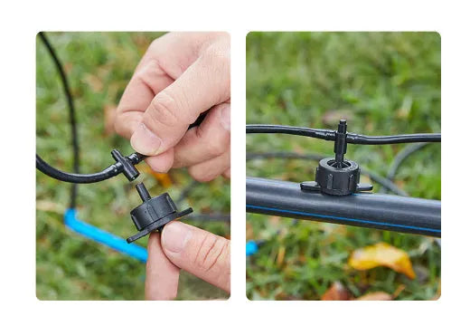 Tee water distributor connector for micro spray irrigation systems with PE construction