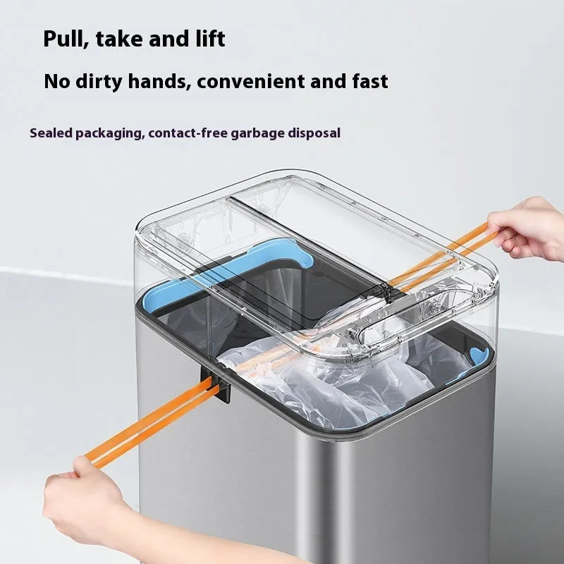 Stainless steel smart trash can with inductive ashbin technology and square bucket design