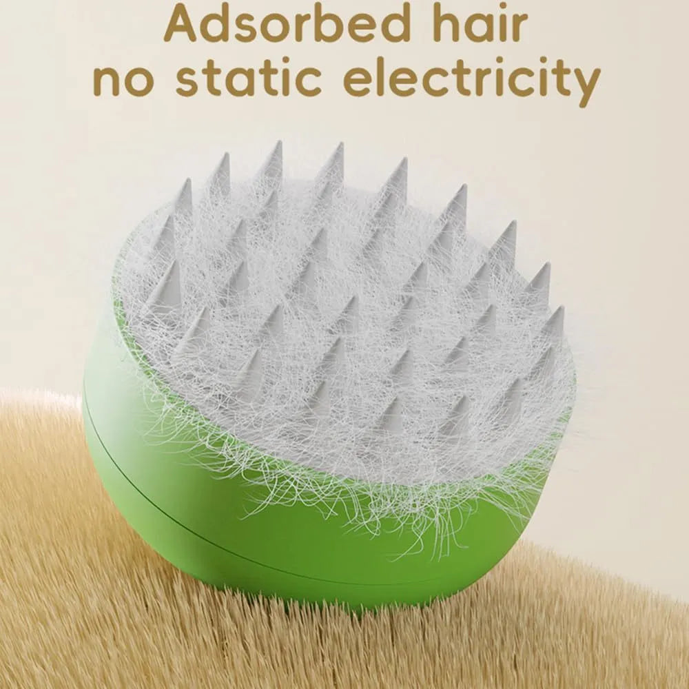 Green rechargeable cat steam brush with silicone bristles and ergonomic handle for pet grooming