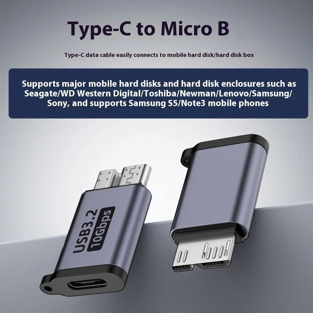 Micro USB B adapter cable for connecting old hard drives and phones to Type C or USB ports.