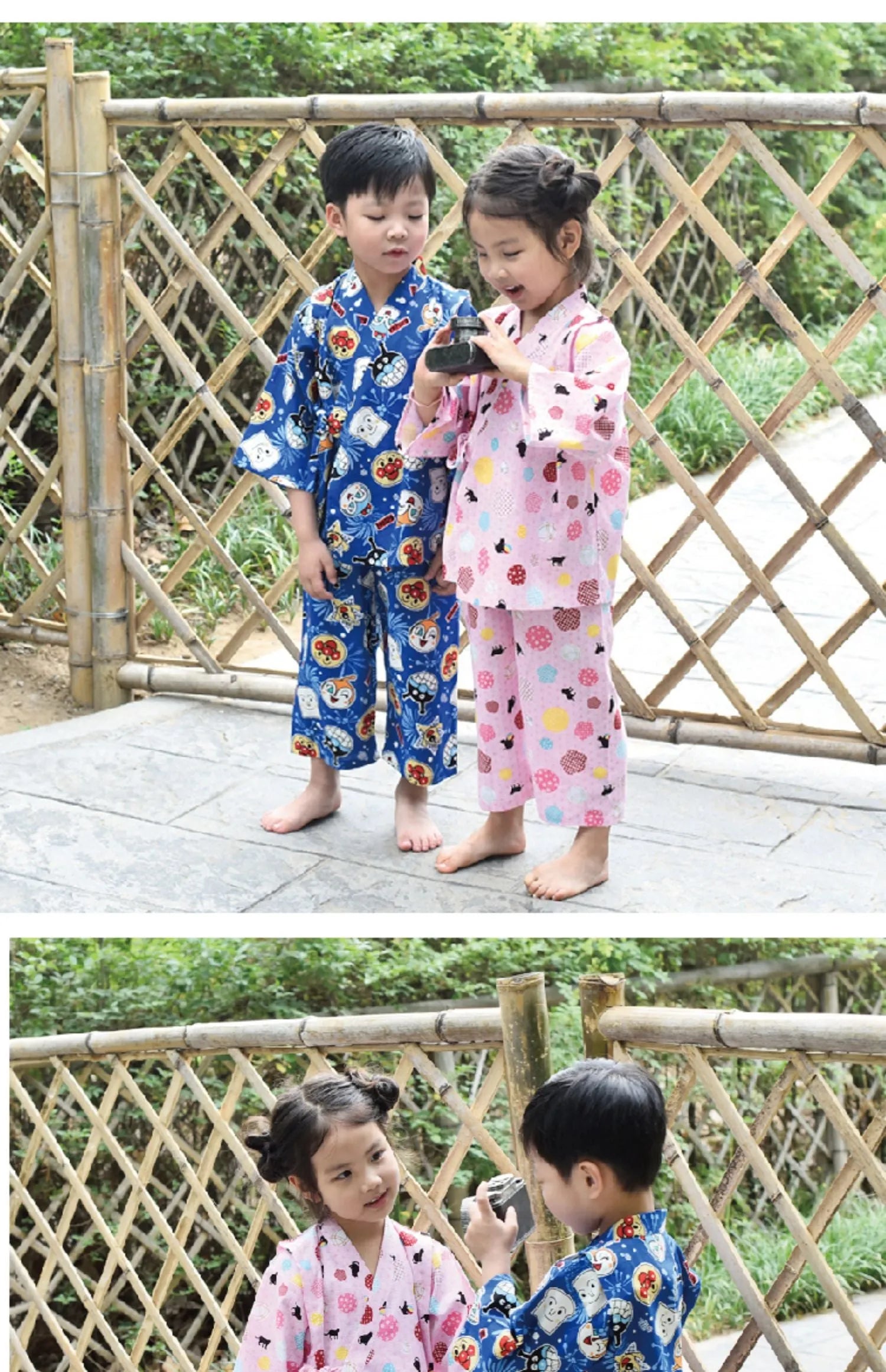 Pink cotton girls pajama set with long sleeves and floral ball cat cartoon print