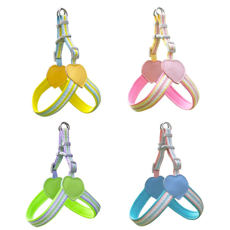 Nylon dog harness and walking rope in Emerald Green, shown with chest strap attachment.