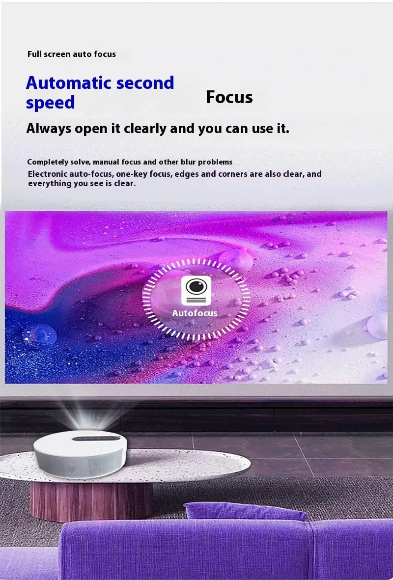 White HD home projector with remote control for bedroom cinema and smart home entertainment