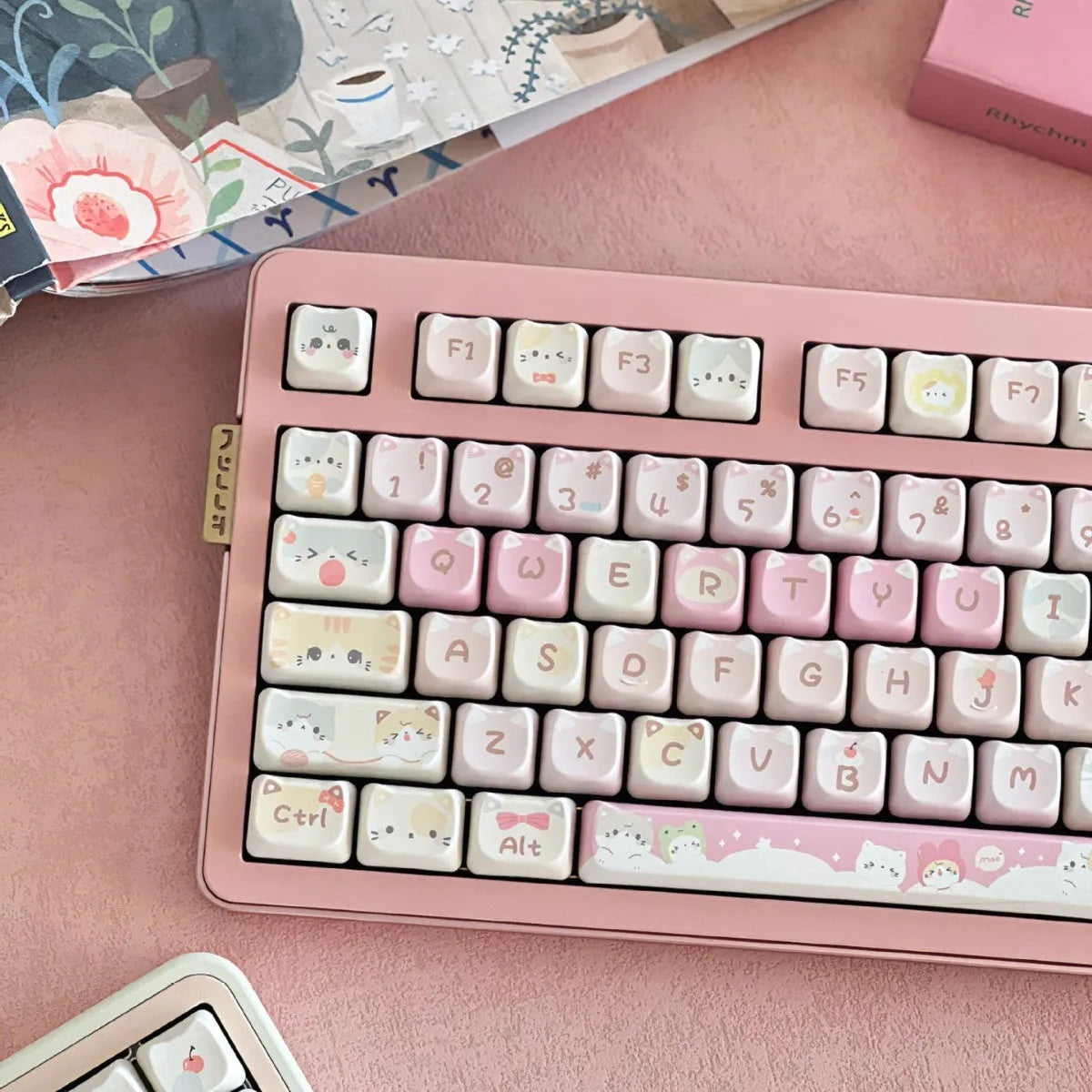 Meow Meow Team anime cat girl design 141-piece mechanical keyboard keycap set with five-sided sublimation printing.