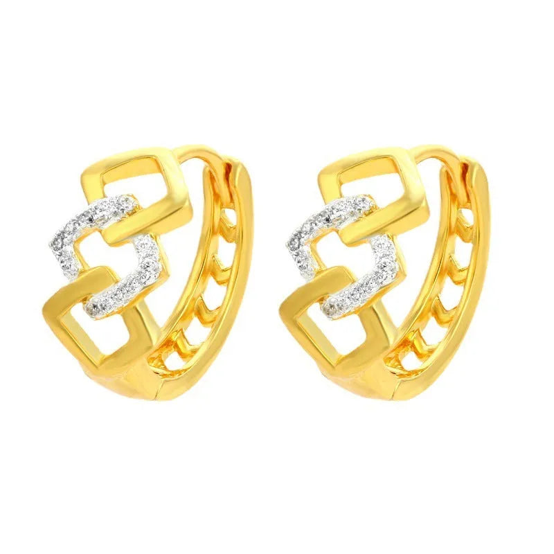 Gold geometric hollow-out earrings with colour separation detail on ear clip
