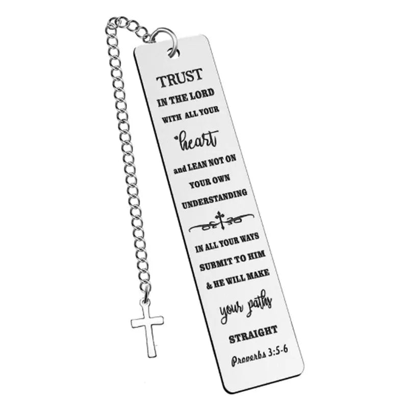 Stainless steel bookmark with engraved family bible verse text in CFS5170 colour