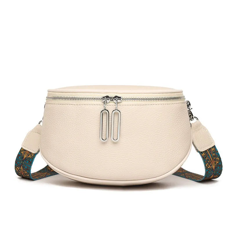 Women's soft PU leather messenger bag in saddle shape with single shoulder strap