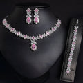 Copper zircon petal bridal three-piece jewellery set with necklace earrings and bracelet