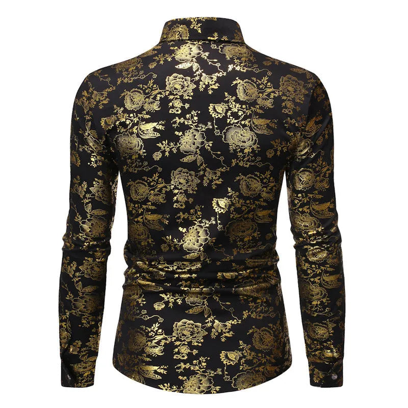 Men's metal bronzing printed lapel shirt in casual cardigan style