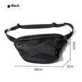 Black men's slanted chest bag in Oxford fabric with 8-inch dimensions and visible sewing lines