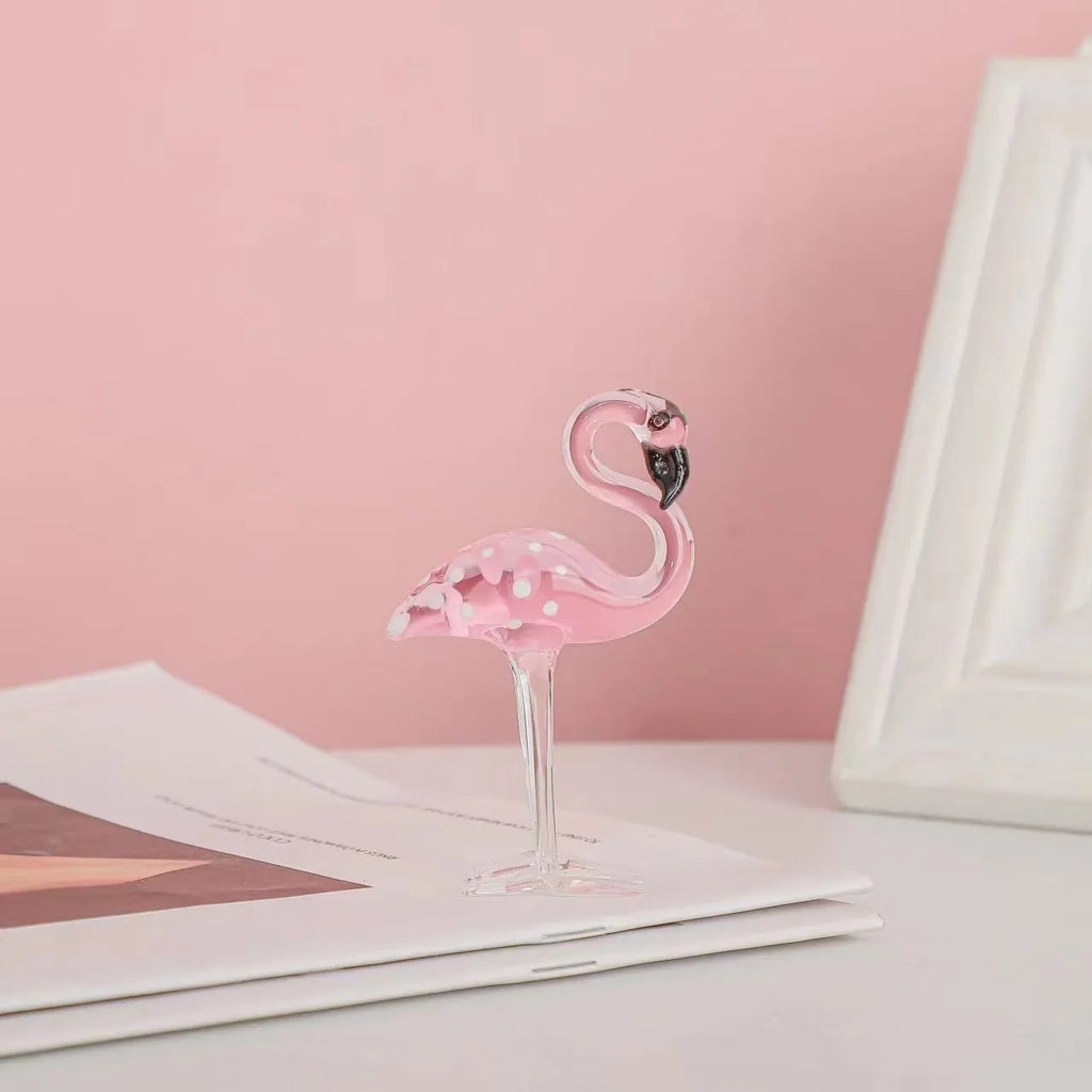Pink crystal flamingo decorative prop for modern home table or shelf display.