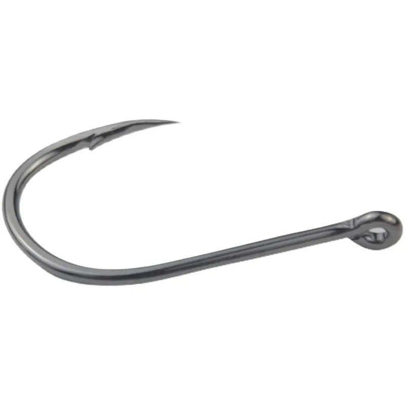 Bulk pack of alloy carbon steel fishing hooks with barbed crooked mouth design for sea rock fishing