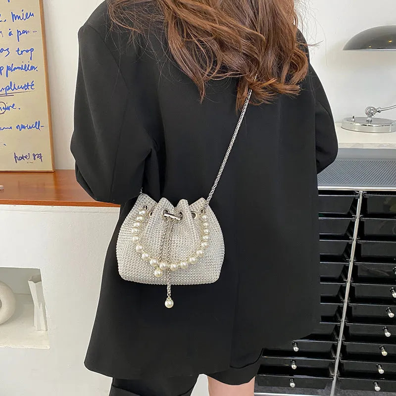 Fashion light diamond shoulder bag western style chain crossbody in black white silver