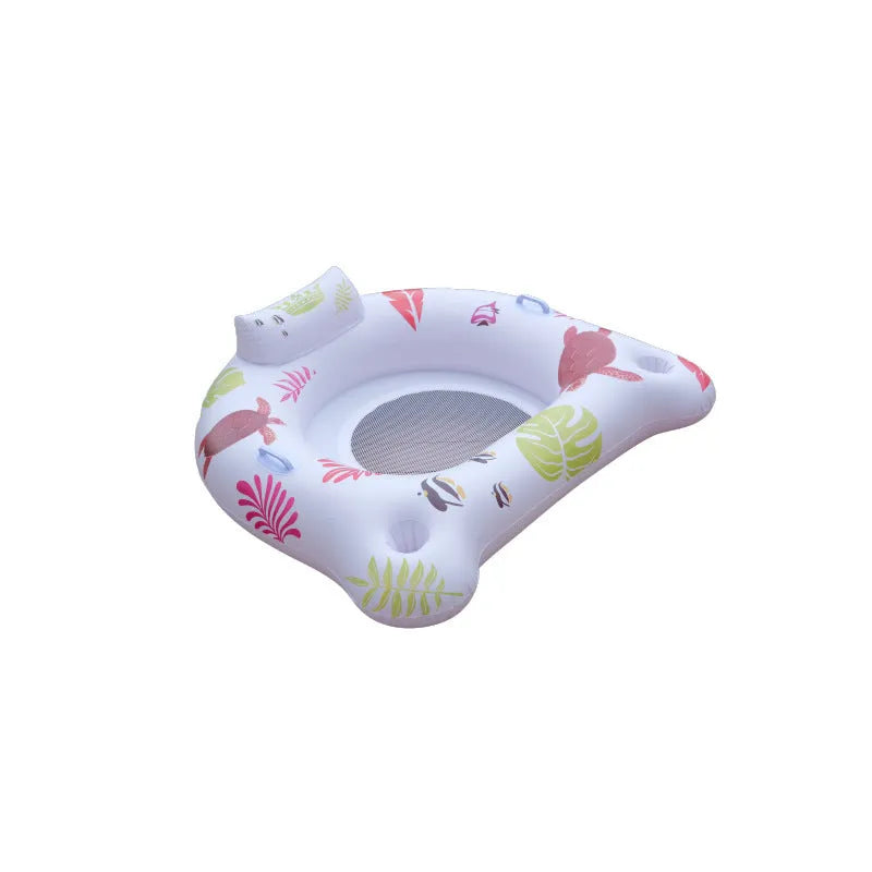 White U-shaped inflatable pool float with LED lights, 120 cm square