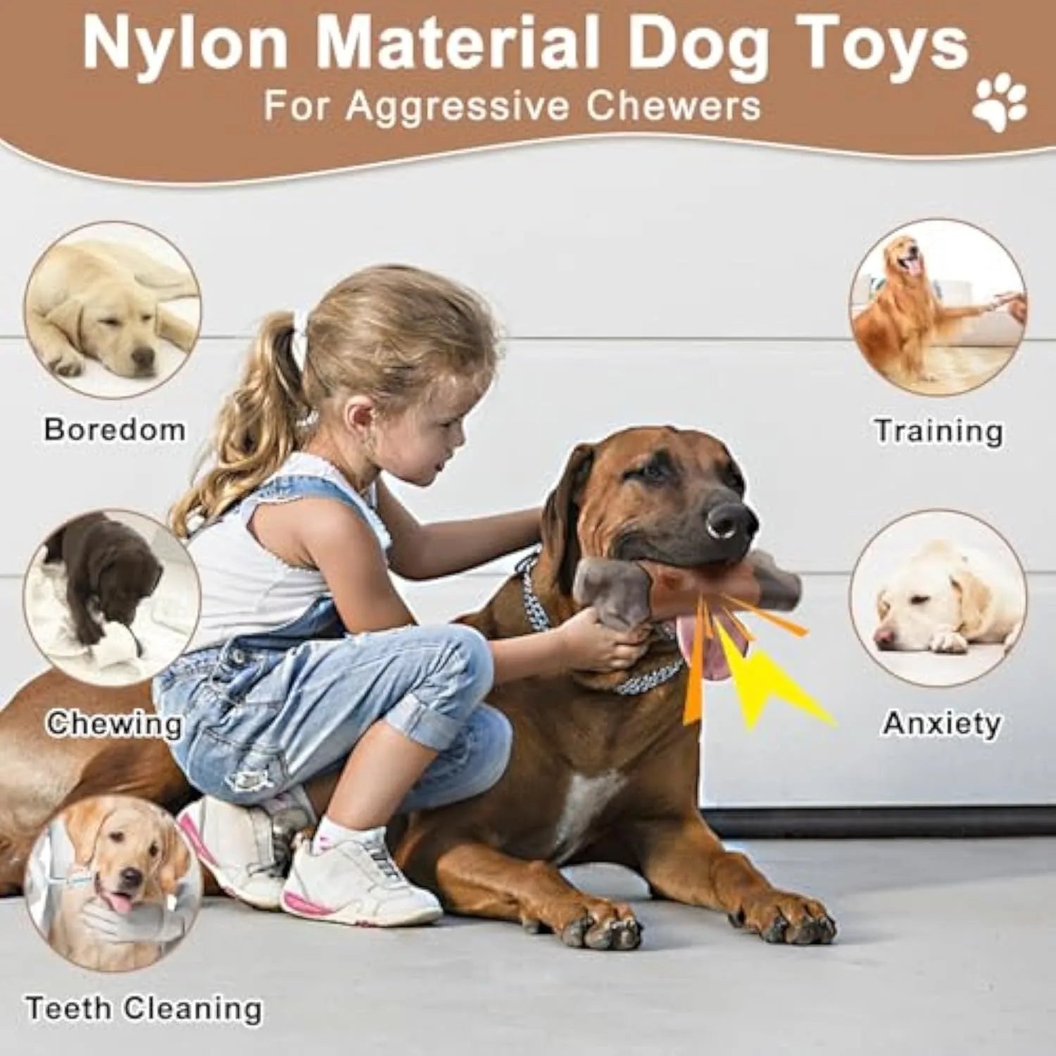 Branch-shaped nylon dog chew toy for large aggressive chewers with squeaker and bacon flavour.