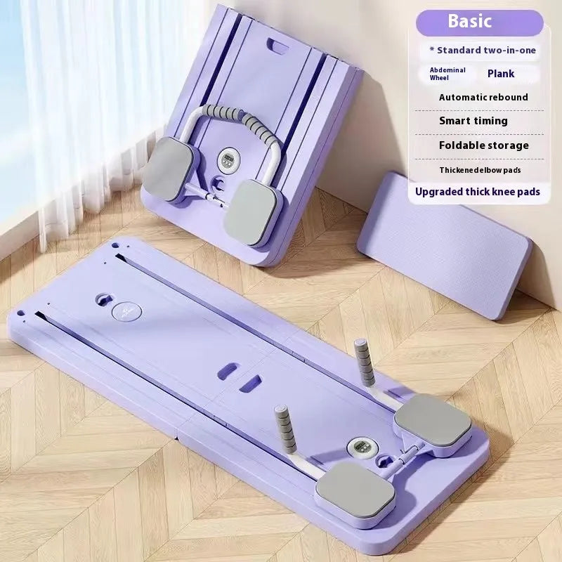 Standard purple fitness board with automatic rebound abdominal wheel mechanism for home workouts