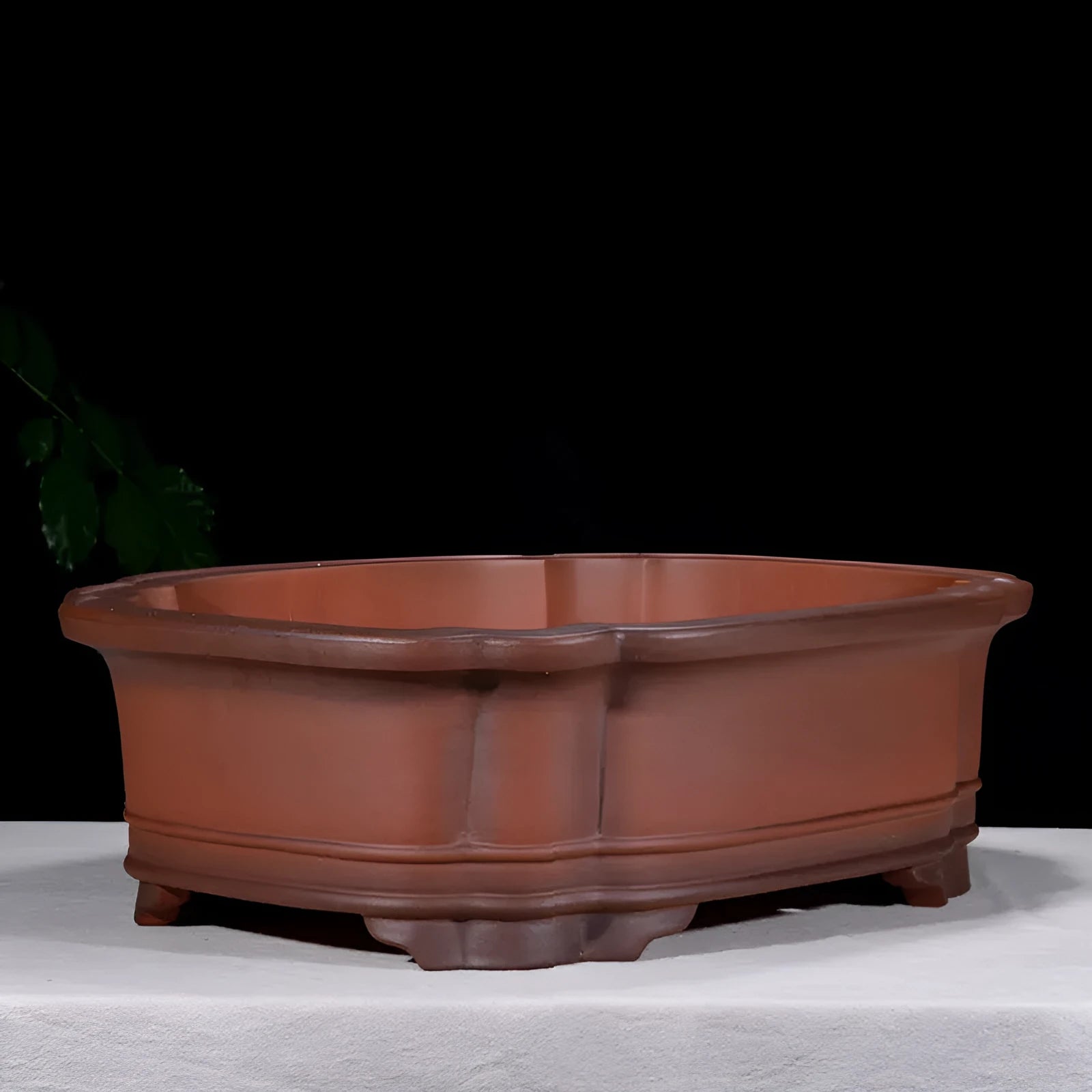 Large antique-finished Chinese purple clay flowerpot measuring 71cm long
