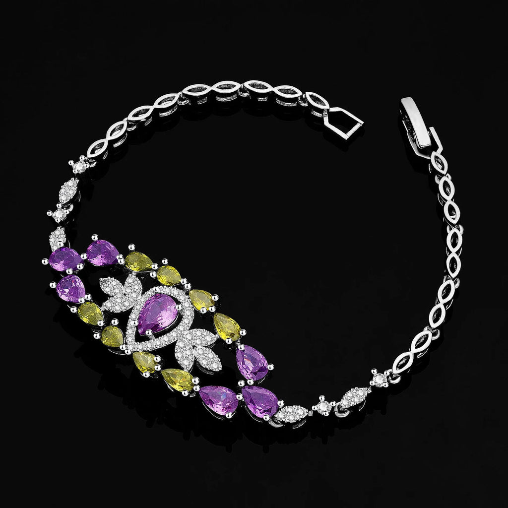 White colour copper and zircon jewellery set with necklace earrings ring and bracelet