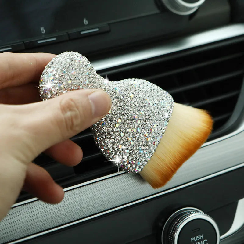 PVC car interior cleaning brush in white pink black colours measuring 10cm length 5cm width