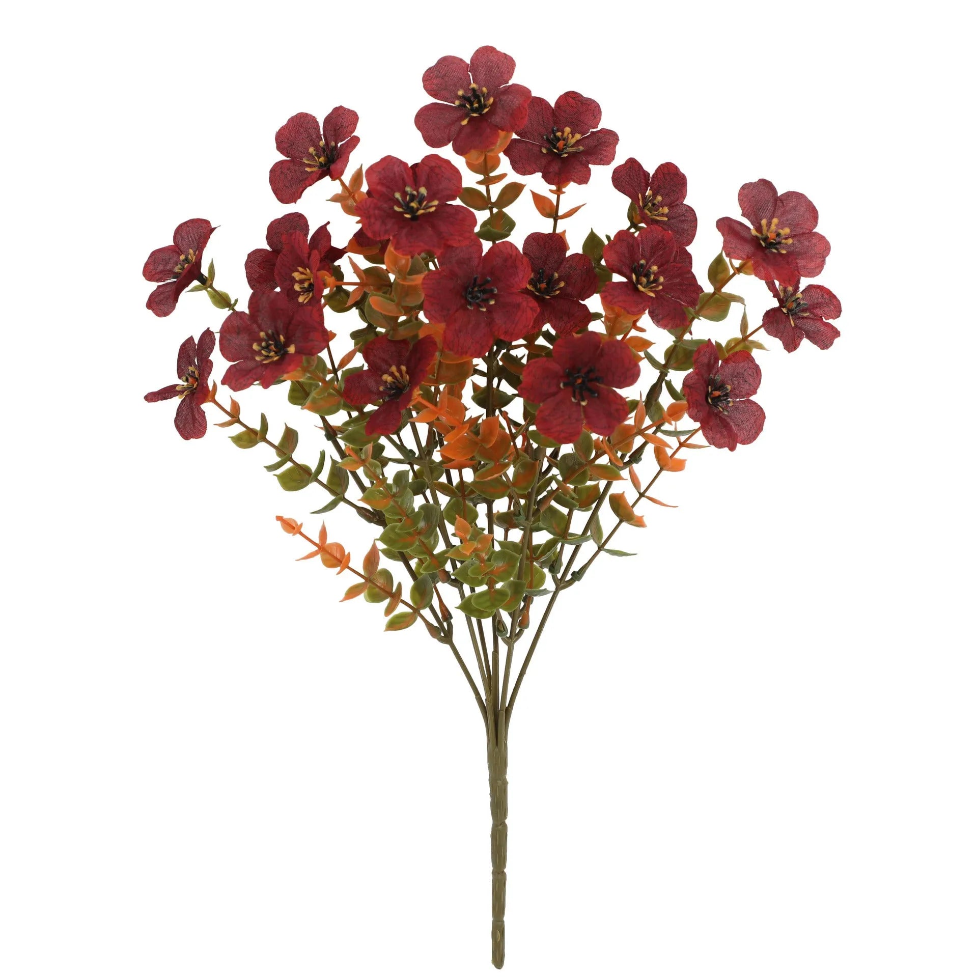 Artificial silk flower bouquet in autumn colours of red, yellow, and orange for wedding and home decoration