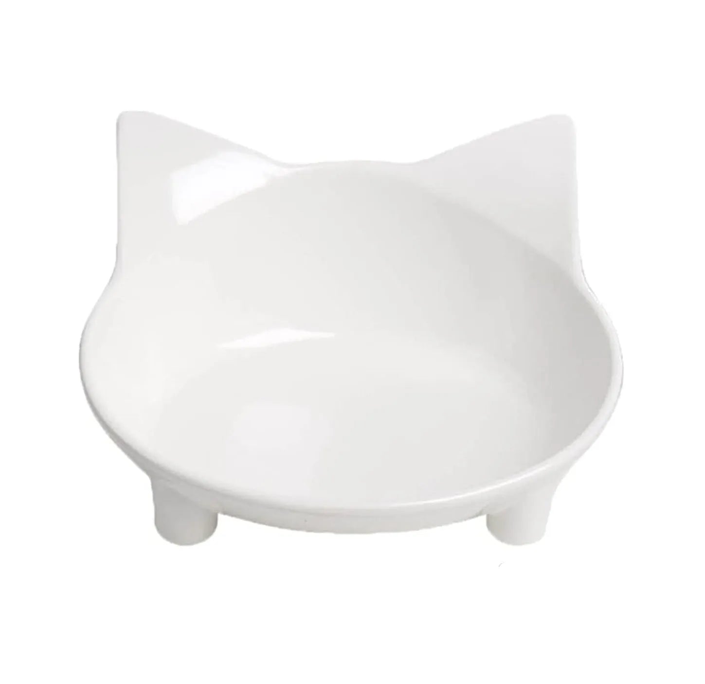 Shallow black or white melamine cat bowl with a non-slip rubber base on a table.