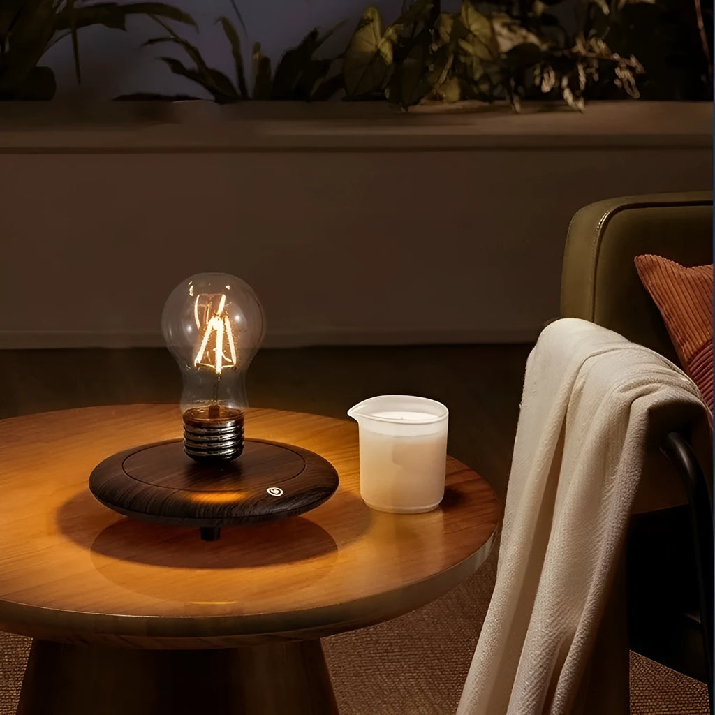 Suspension bulb creative night lamp with iron art body on wood grain base