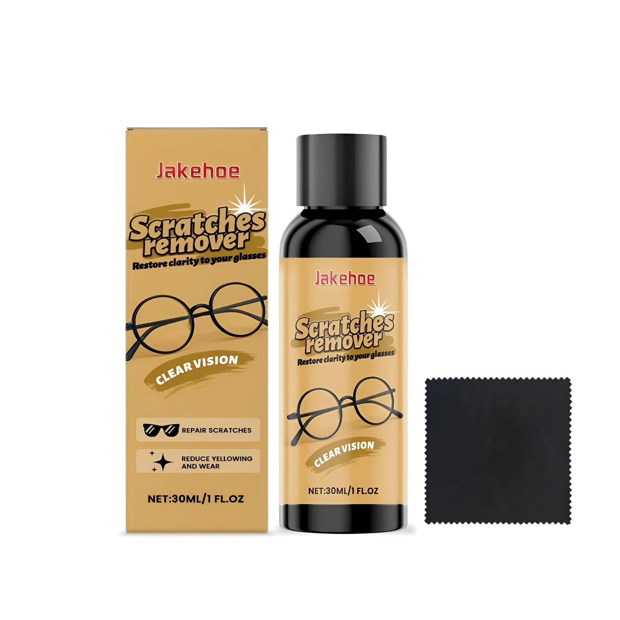 30ml bottle of glasses scratch remover liquid with microfiber cleaning cloth for optical lenses