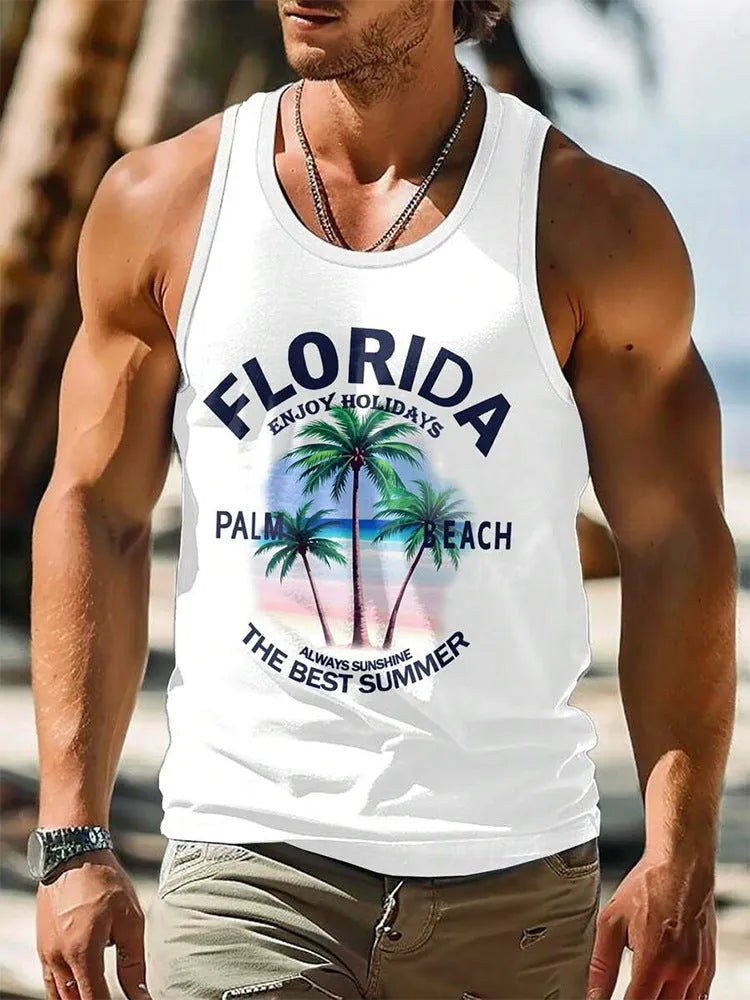 Men's solid-colour sleeveless vest in pinhole cloth fabric on a hanger.