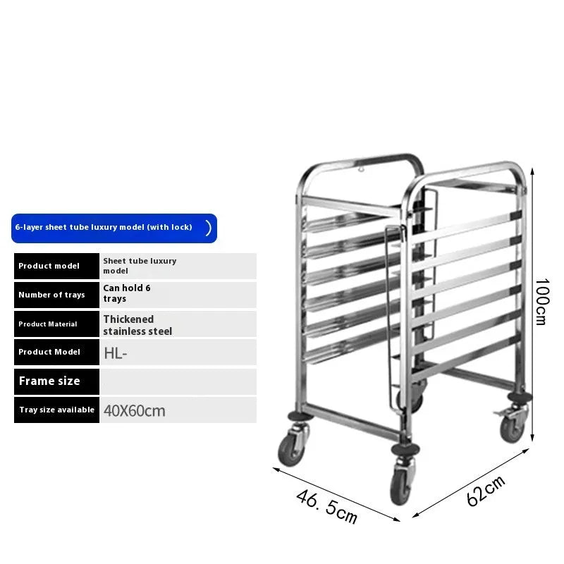 Six-tier stainless steel tray rack for baking with 40x60cm frame size