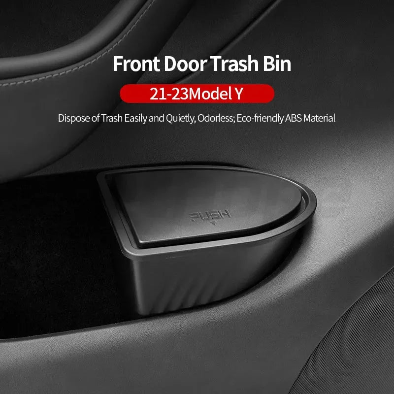 Black ABS car door trash cans for Tesla Model Y front door pockets