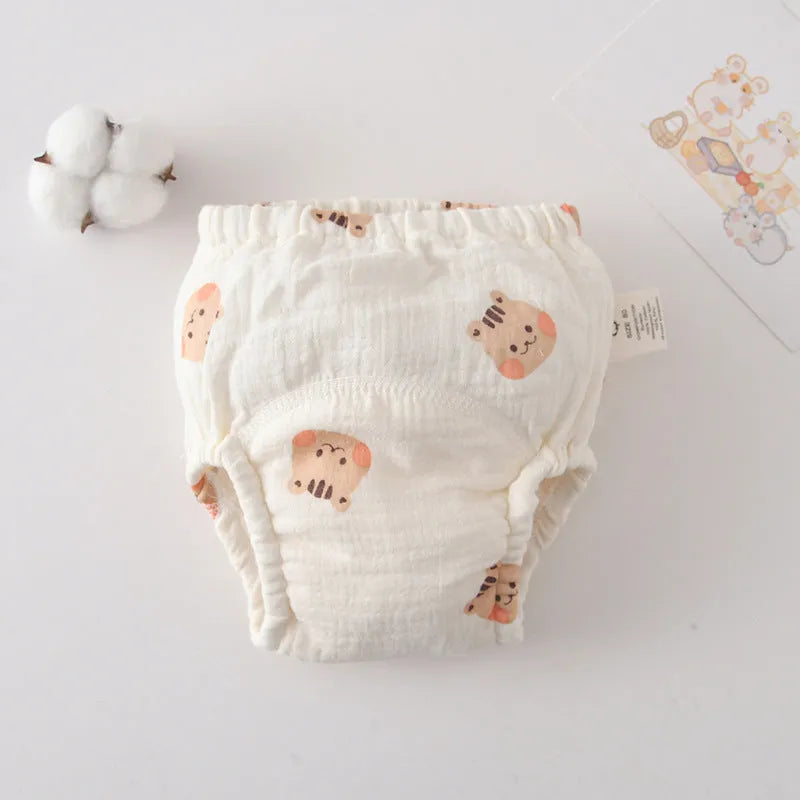 Cotton gauze baby urine training pants in Baby Bear pattern, ring design, pure diaper pants for toddlers