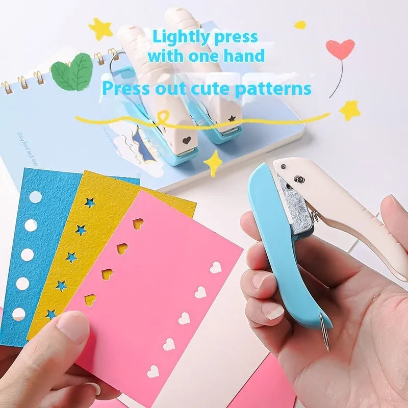 Manual kindergarten pattern punching machine with 4mm round, 6mm round, love and star metal dies