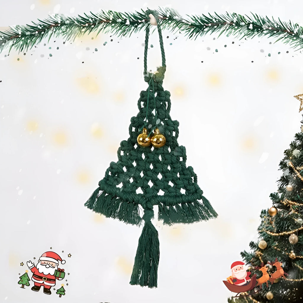 Hand-woven green cotton string Christmas tree decoration pendant measuring 27 cm by 10 cm