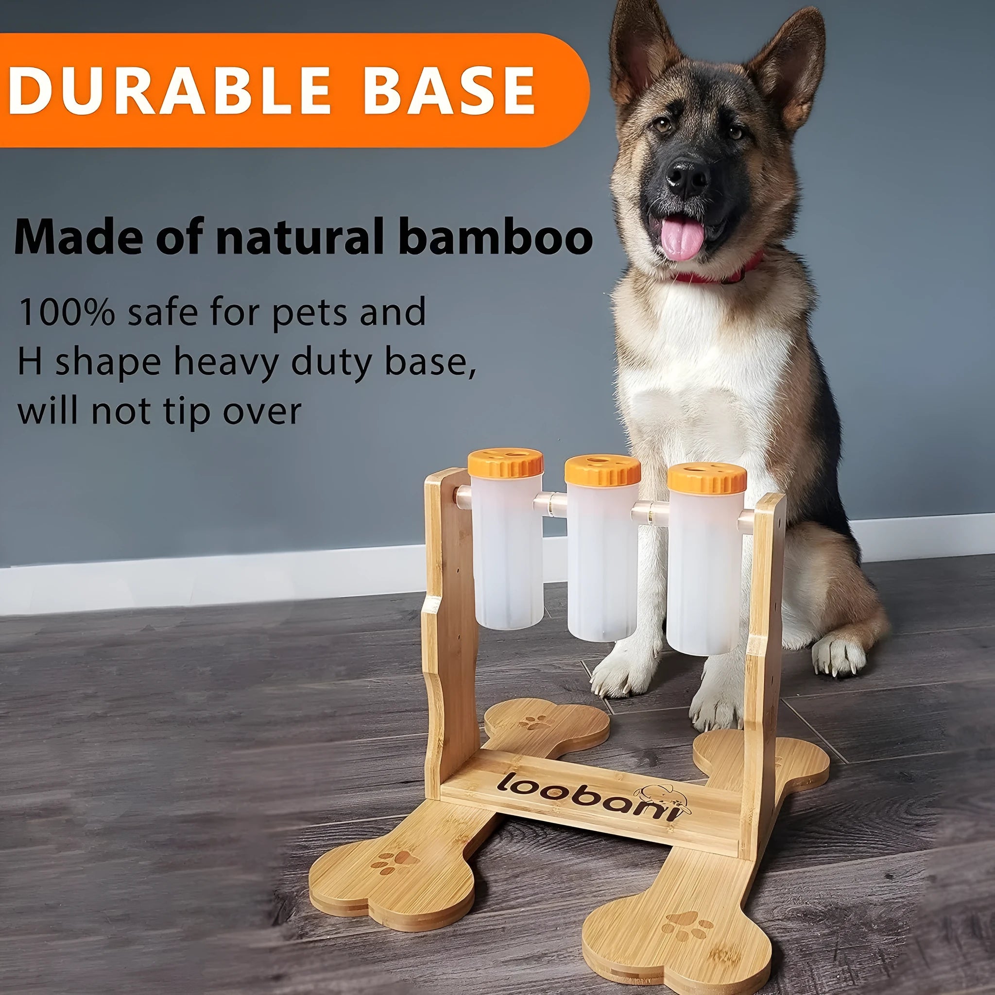 Wooden dog puzzle toy interactive snack dispenser feeder measuring 31x30x20cm