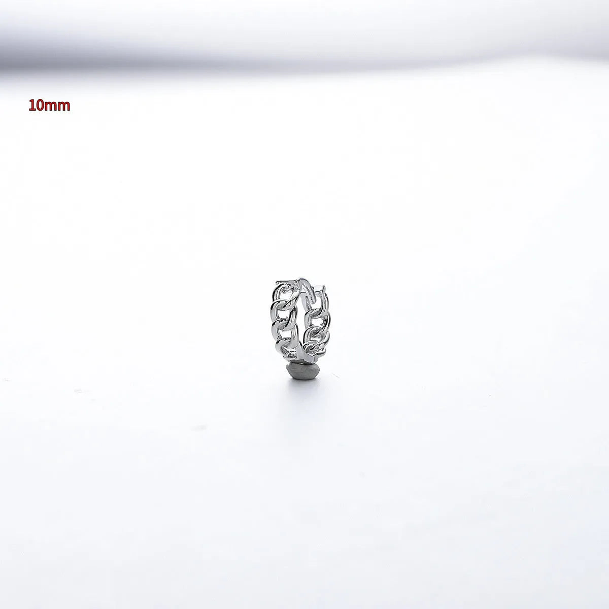 Men's geometric copper hip hop earrings in silver colour, showing 10mm and 14mm size options.