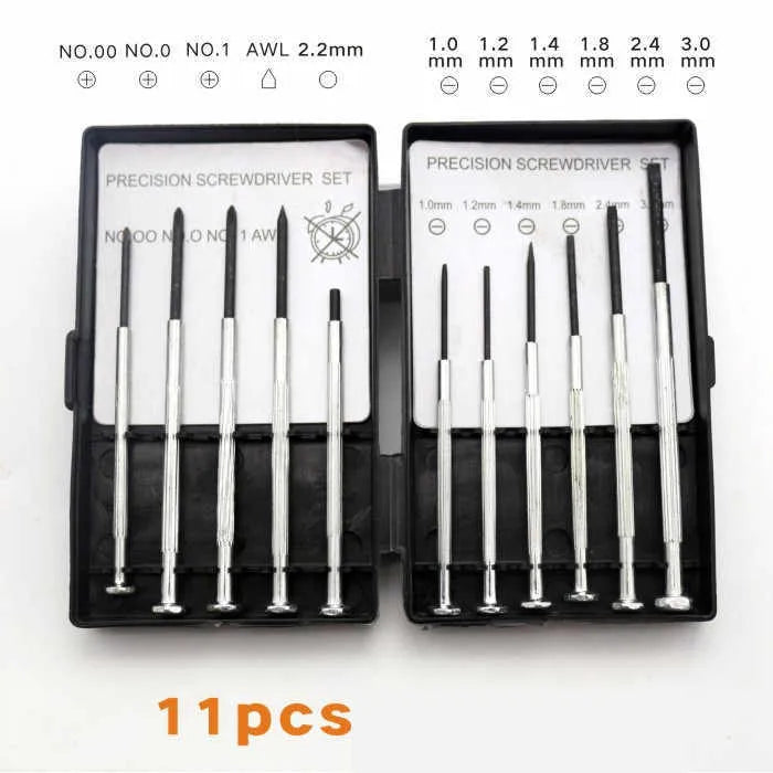 TH-6177 11-piece clock screw toolkit with various screwdriver heads for electronics and household use
