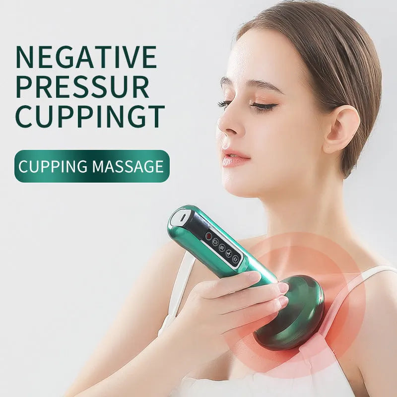 Green electric vacuum cupping massager device with USB charging cable