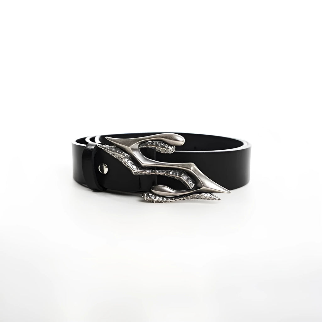 Black men's leather belt with metal letter buckle, two-layer cowhide construction, 110cm length