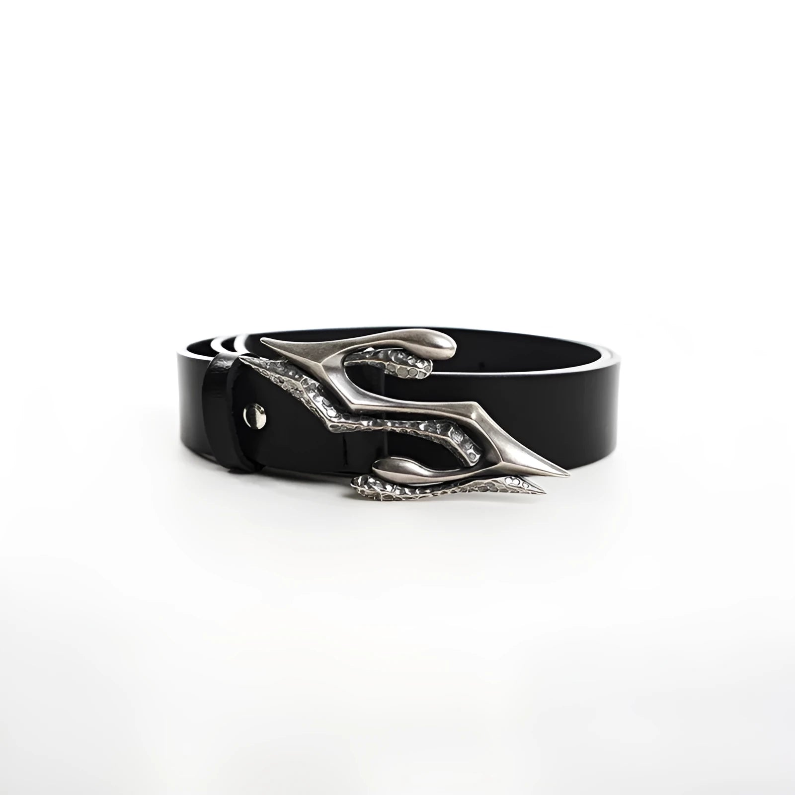 Black men's leather belt with metal letter buckle, two-layer cowhide construction, 110cm length