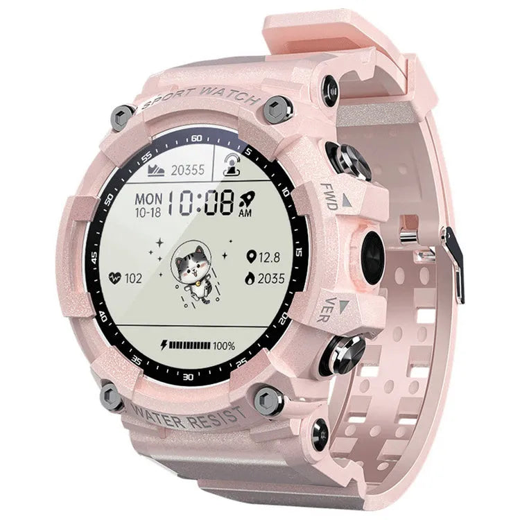 IP67 waterproof smart sports watch with round colour screen showing health metrics