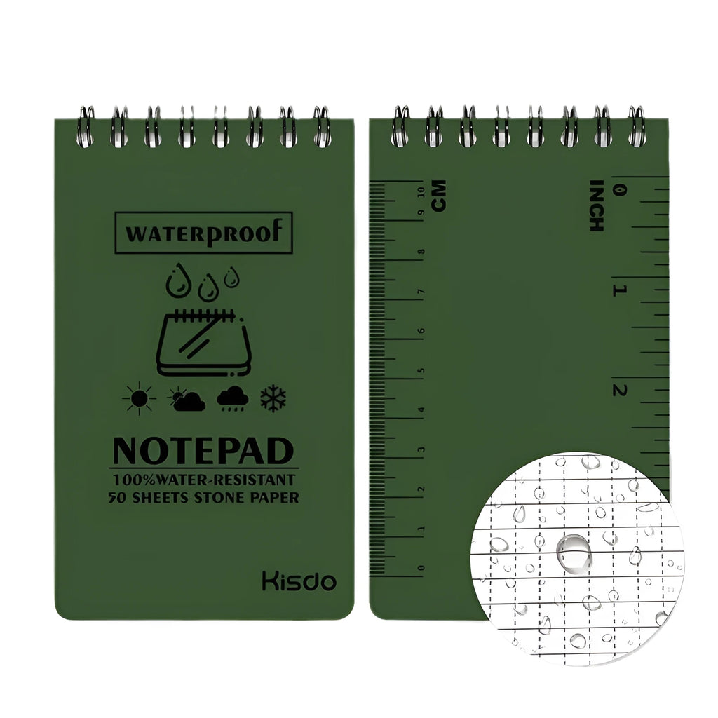 Waterproof spiral notebook with stone paper pages and polypropylene cover in camouflage pattern