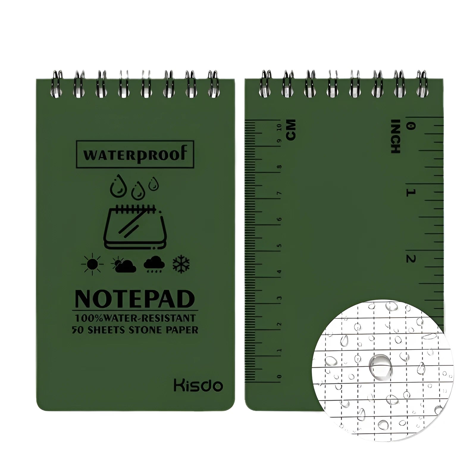 Waterproof spiral notebook with stone paper pages and polypropylene cover in camouflage pattern