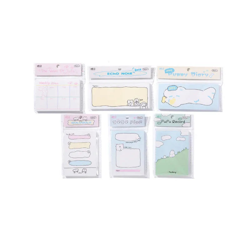Cartoon design sticky notes in six styles with three different rectangular sizes