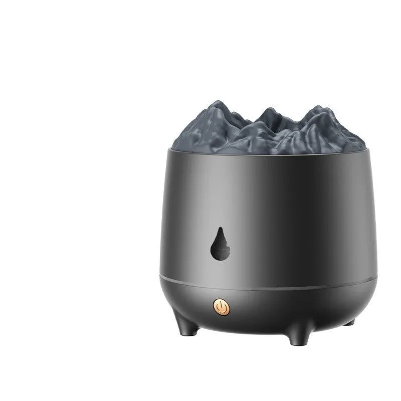 Volcano-shaped ultrasonic humidifier in black colour with USB cable